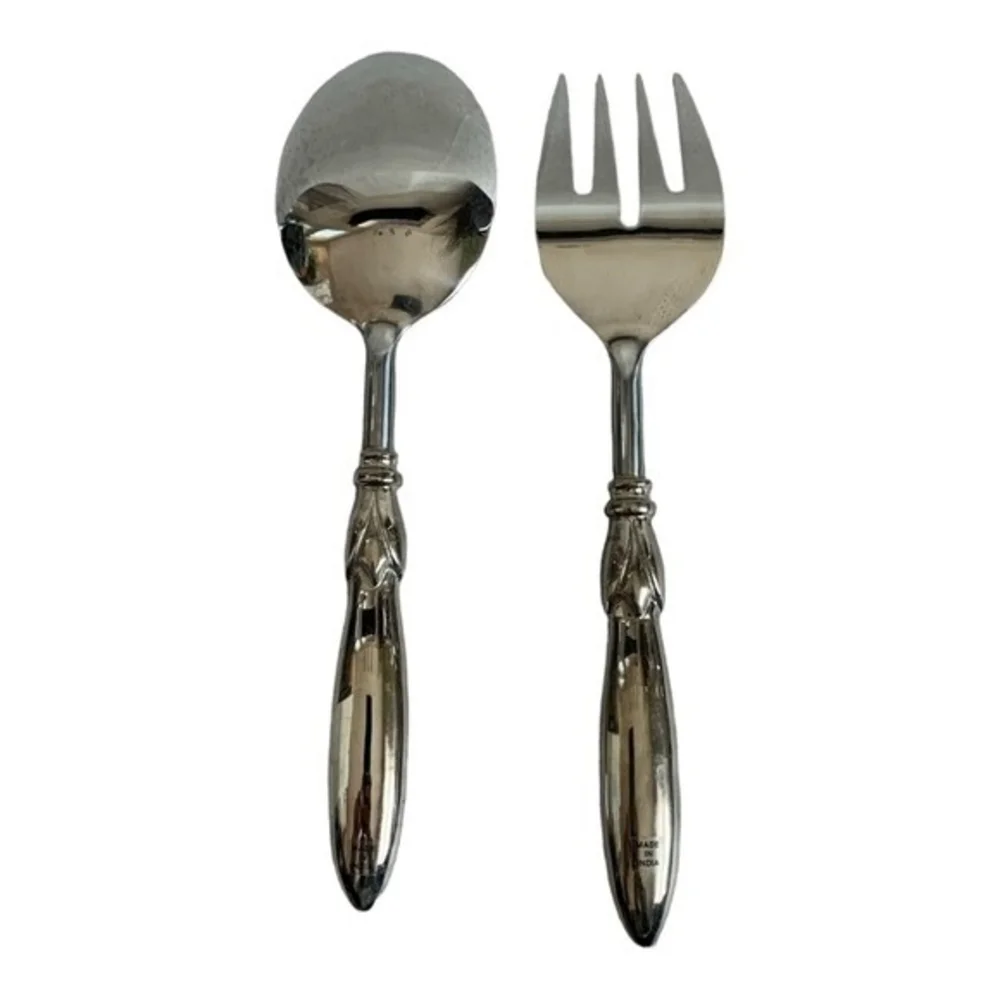 Stainless Steel Serving Spoon Fork Set 2 Piece Silver Utensils India Made